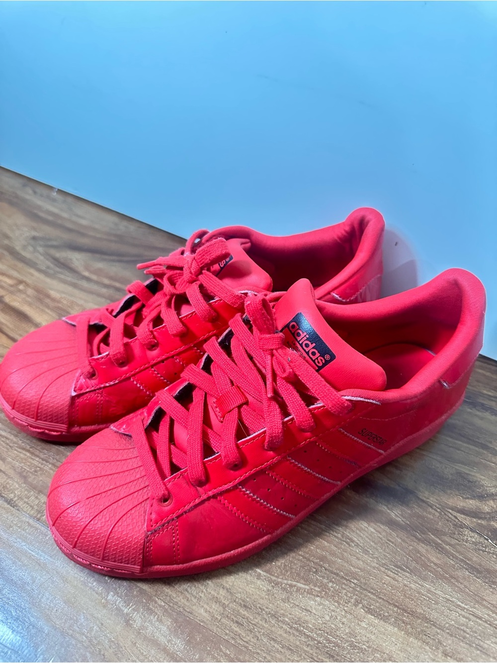 Adidas Superstar J "Ray Red" All Red Leather Sneakers S76353 Size US 6.5 / UK 6